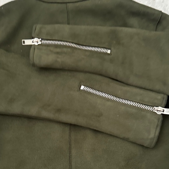 Zara Dark Green faux suede women’s Moto light coat Silver Zippers in S - Picture 7 of 8